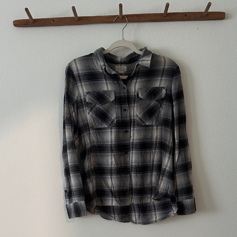 Blue and White flannel Button-Up Shirt